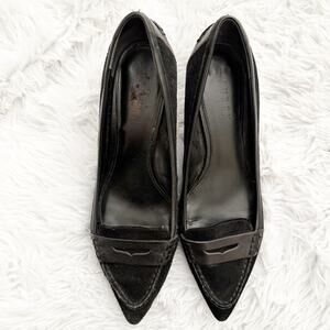 RALPH LAUREN | Pointed Black Leather Pump Classic Heels Shoes Penny Loafer | 8.5